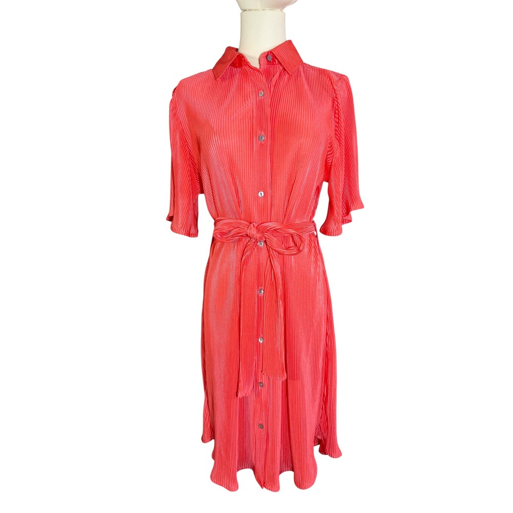 She + Sky Plisse Woven Button Down Dress with Waist belt size Small